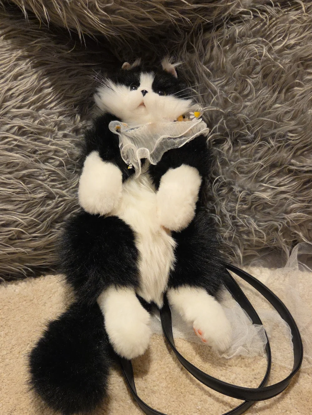 Chongker Plush Lifelike Bag Fluffy Realistic Cat Shape Backpack Kawaii Tuxedo.